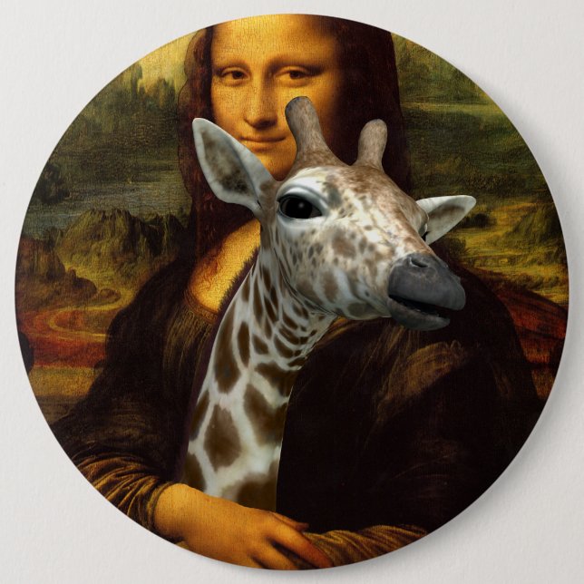 Mona Lisa Loves Giraffes 6 Inch Round Button (Front)