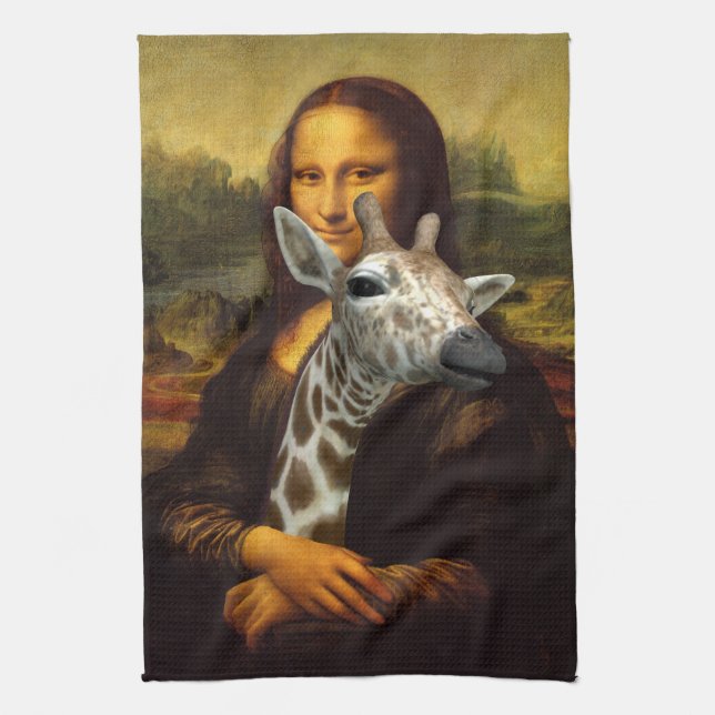Mona Lisa Loves Giraffes Kitchen Towel (Vertical)
