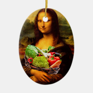 Mona Lisa Loves Vegetables Ceramic Ornament