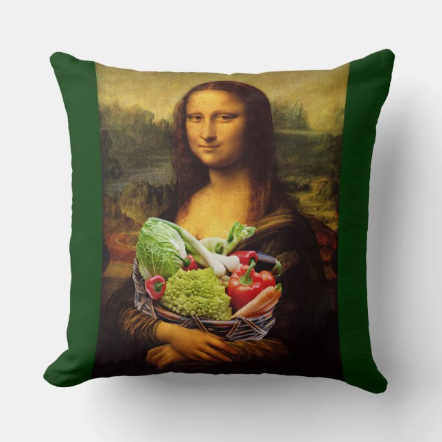Mona Lisa Loves Vegetables Throw Pillow (Front)