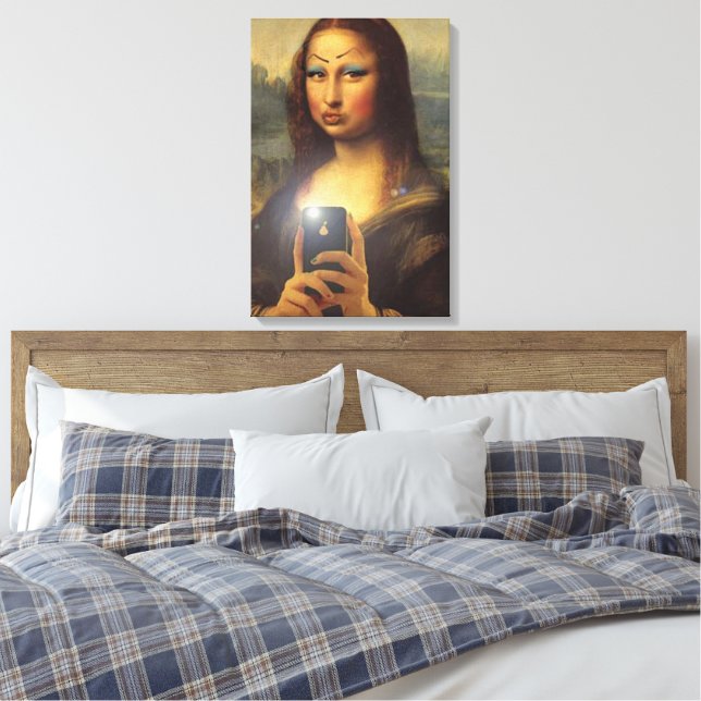 Mona Lisa making a funny face with makeup Da Vinci Canvas Print (Insitu(Bedroom))