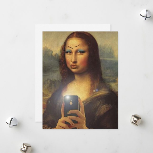 Mona Lisa making a funny face with makeup Holiday Card (Front/Back In Situ)