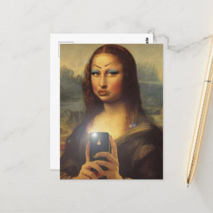 Mona Lisa making a funny face with makeup Postcard