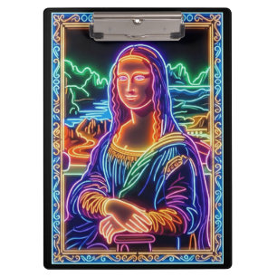 Mona Lisa Neon Light Portrait Design Clipboard