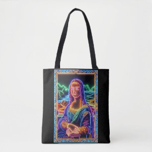 Mona Lisa Neon Light Portrait Design Tote Bag