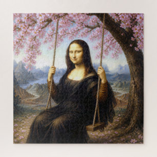 Mona Lisa on a Swing in Cherry Blossoms Jigsaw Puzzle