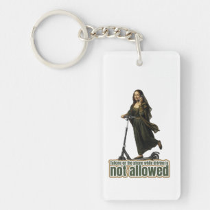 Mona Lisa on the phone riding a kick scooter Keychain