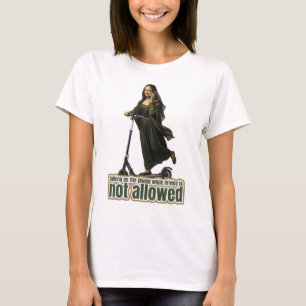 Mona Lisa on the phone riding a kick scooter T-Shirt