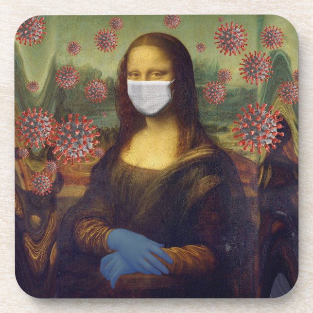 Mona Lisa Playing Safe Around Coronavirus, ZFBP Coaster (Front)