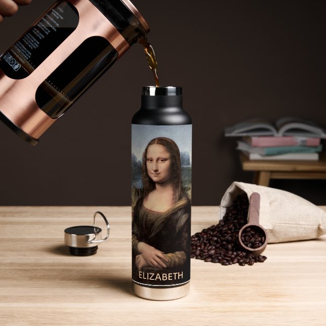 Mona Lisa Portrait Painting Add Name Water Bottle (Coffee)