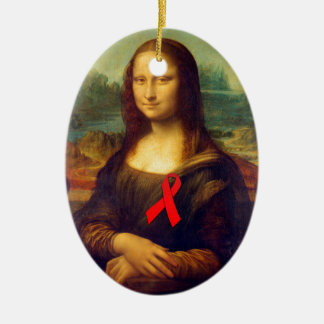 Mona Lisa Red Ribbon Ceramic Ornament