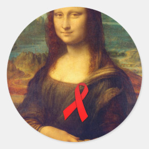 Mona Lisa Red Ribbon Classic Round Sticker