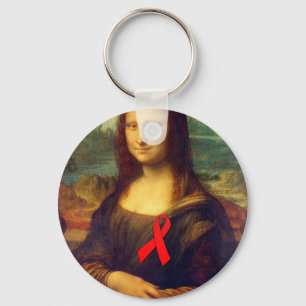 Mona Lisa Red Ribbon Keychain