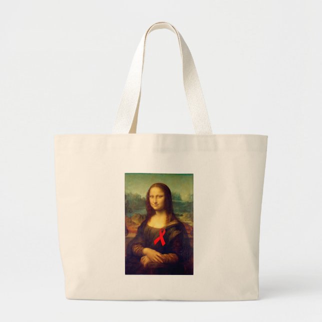 Mona Lisa Red Ribbon Large Tote Bag (Front)