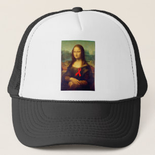 Mona Lisa Red Ribbon Trucker Hat