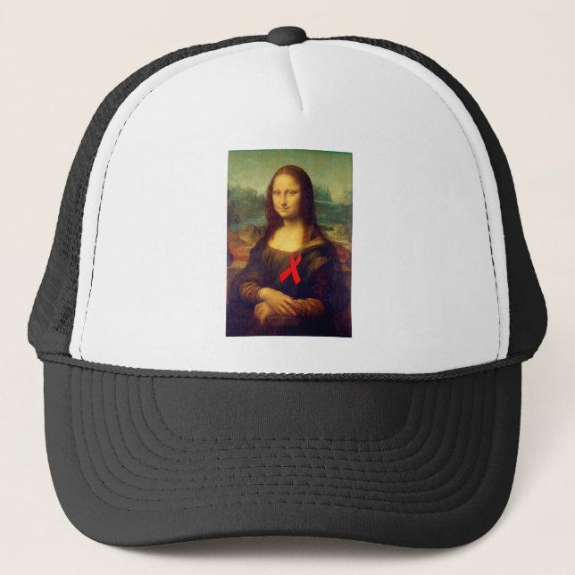 Mona Lisa Red Ribbon Trucker Hat (Front)
