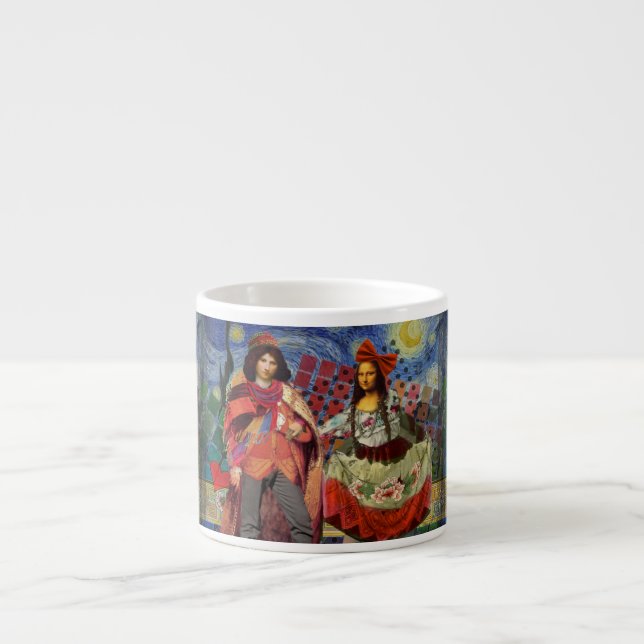 Mona Lisa Romantic Funny Colourful Artwork Espresso Cup (Front)