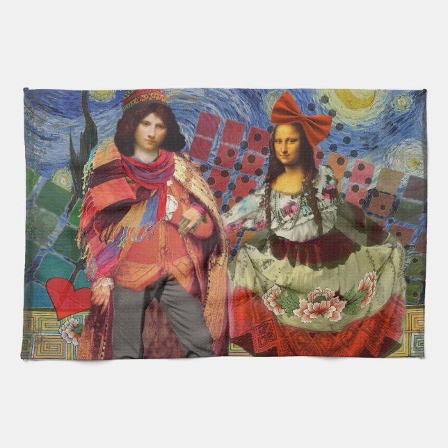 Mona Lisa Romantic Funny Colourful Artwork Kitchen Towel (Horizontal)