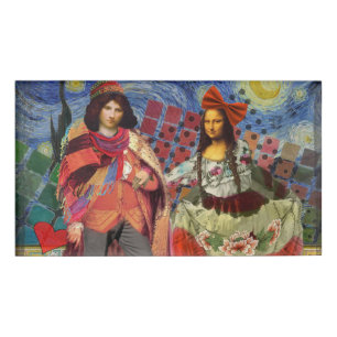 Mona Lisa Romantic Funny Colourful Artwork Name Tag