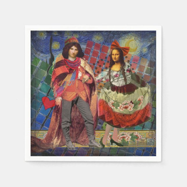 Mona Lisa Romantic Funny Colourful Artwork Napkin (Front)