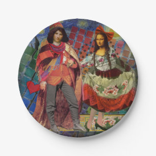 Mona Lisa Romantic Funny Colourful Artwork Paper Plate