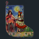 Mona Lisa Romantic Funny Colourful Artwork Small Christmas Stocking<br><div class="desc">This wonderful invitation takes elements from the Mona Lisa and Van Gogh's Starry night to make an exceptionally unique and whimsical wedding theme stationary for an invitation, thank you, table number, and more! The Mona Lisa - This image features the Mona Lisa with her man, dancing in whimsical boho fashion...</div>