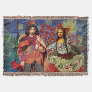 Mona Lisa Romantic Funny Colourful Artwork Throw Blanket