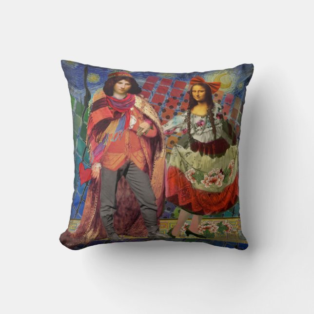 Mona Lisa Romantic Funny Colourful Artwork Throw Pillow (Front)