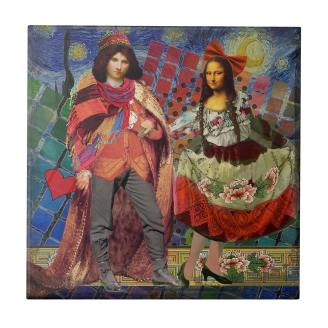 Mona Lisa Romantic Funny Colourful Artwork Tile (Front)