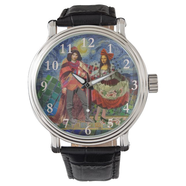 Mona Lisa Romantic Funny Colourful Artwork Watch (Front)