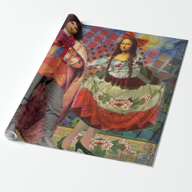 Mona Lisa Romantic Funny Colourful Artwork Wrapping Paper (Unrolled)