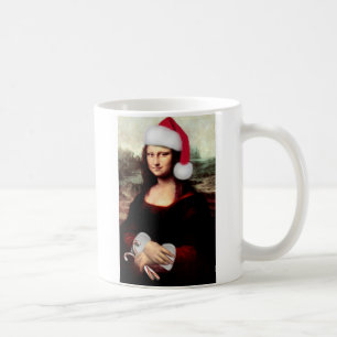 Mona Lisa Santa Hat Christmas Coffee Mug