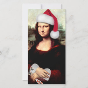 Mona Lisa Santa Hat Christmas Holiday Card