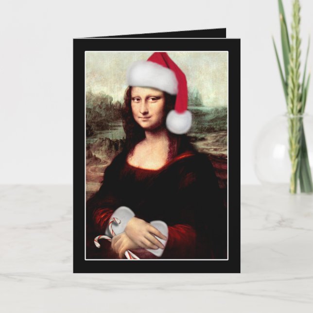 Mona Lisa Santa Hat Christmas Holiday Card (Front)