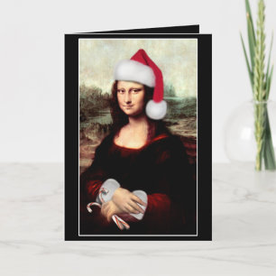 Mona Lisa Santa Hat Christmas Holiday Card