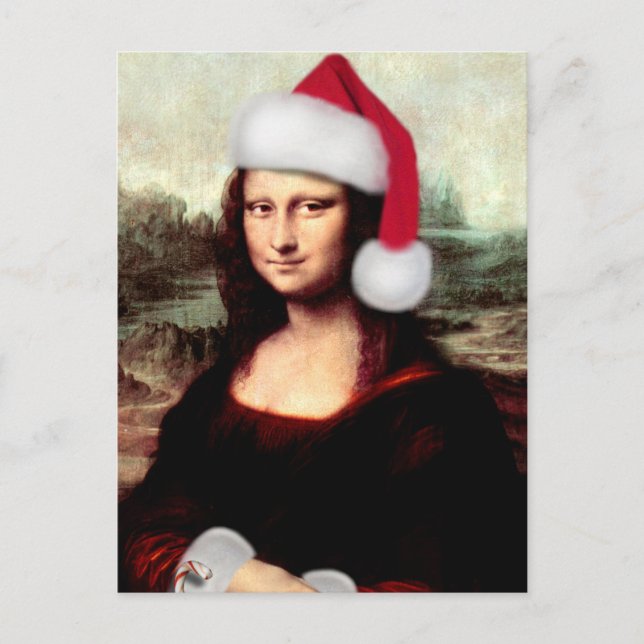 Mona Lisa Santa Hat Christmas Holiday Postcard (Front)