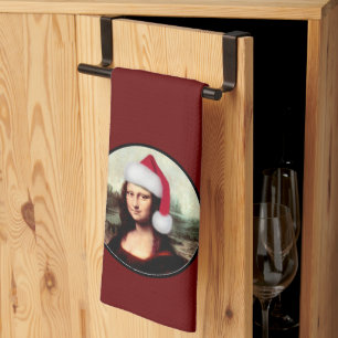 Mona Lisa Santa Hat Christmas Kitchen Towel