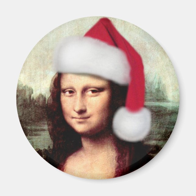 Mona Lisa Santa Hat Christmas Magnet (Front)