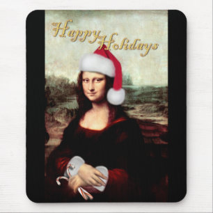 Mona Lisa Santa Hat Christmas Mouse Pad