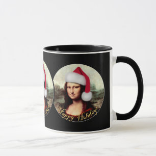 Mona Lisa Santa Hat Christmas Mug