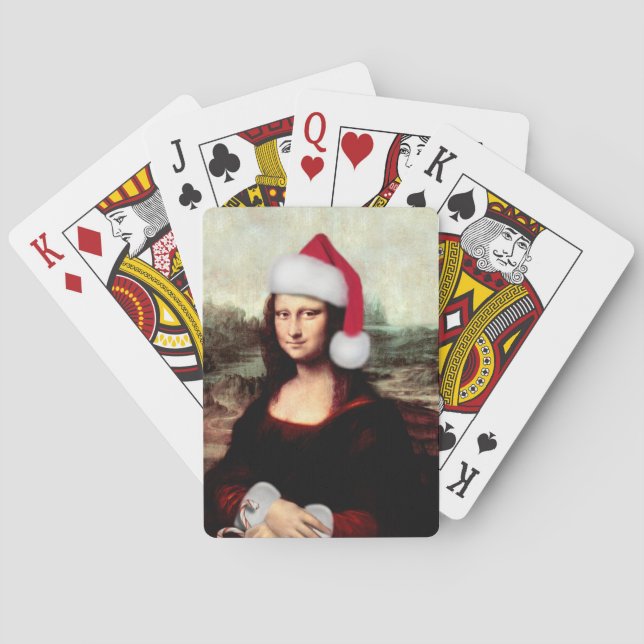 Mona Lisa Santa Hat Christmas Playing Cards (Back)
