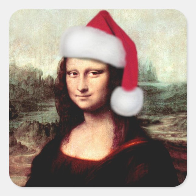 Mona Lisa Santa Hat Christmas Square Sticker (Front)