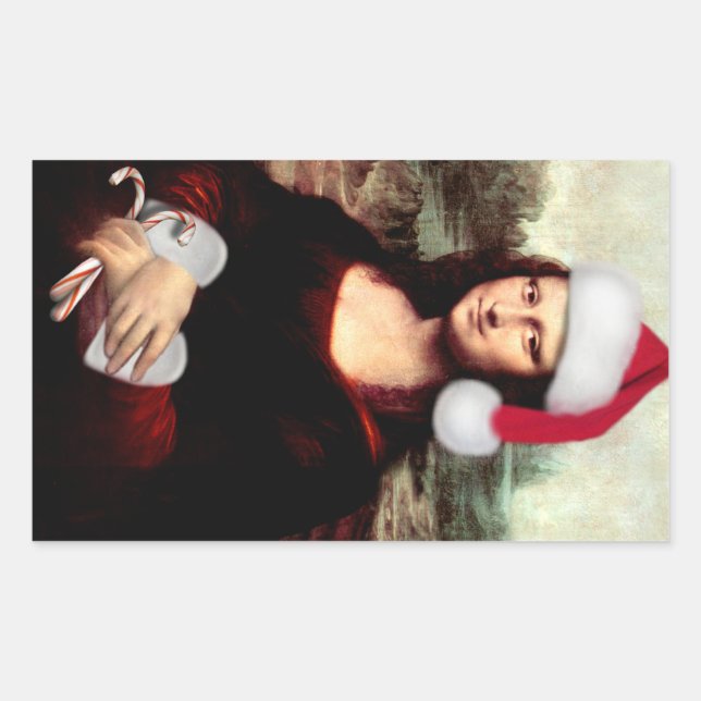 Mona Lisa Santa Hat Christmas Sticker (Front)