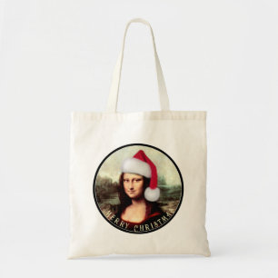 Mona Lisa Santa Hat Christmas Tote Bag