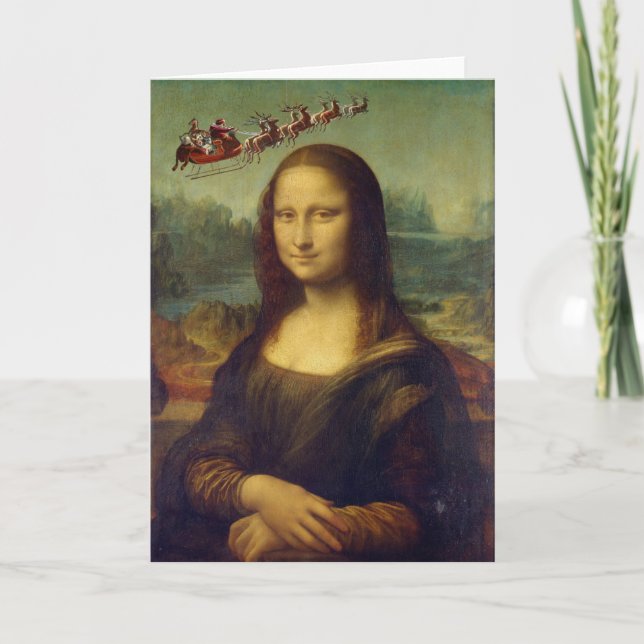 Mona Lisa Santa's Sleigh Christmas Card (Front)