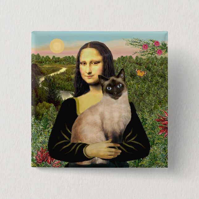 Mona Lisa - Seal Point Siamese cat 2 Inch Square Button (Front)
