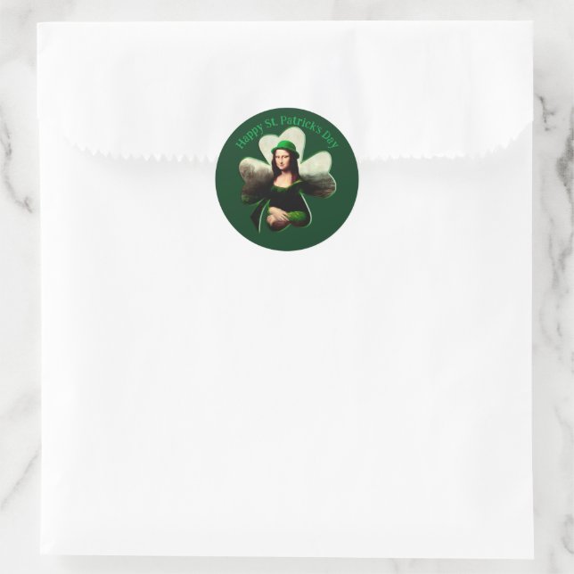 Mona Lisa St. Patrick's Day Clover Classic Round Sticker (Bag)