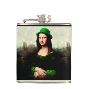 Mona Lisa St. Patrick's Day Clover Hip Flask