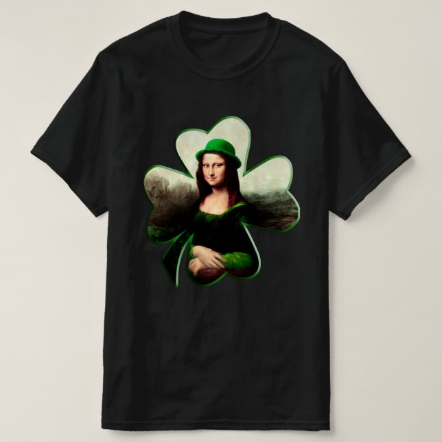 Mona Lisa St. Patrick's Day Clover T-Shirt (Design Front)