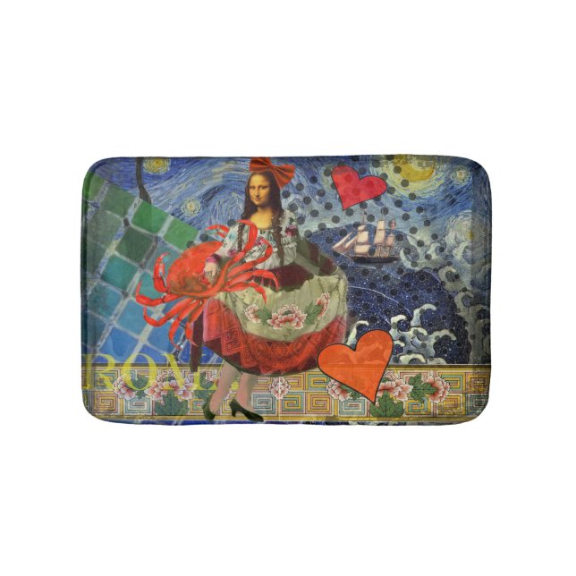 Mona Lisa Starry Night Collage: Whimsical Surreal  Bath Mat (Front)